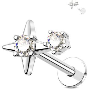 Jewseen 925 Sterling Silver Star Cartilage Piercing Jewelry Internally Threaded Conch Piercing Jewelry Helix Tragus Stud Earring 16G Lip Ring CZ Lip Piercing Jewelry for Women Men
