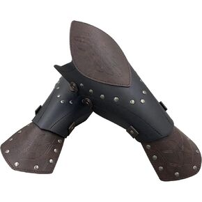 Jeilwiy Leather Bracers for Men, Medieval Embossed Elf Bracers Leather Arm Guards Knight Archer Gauntlets for Halloween LARP