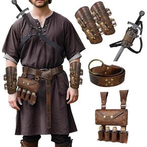 4 PCs Alchemy Belt Pouch Set, Potion Bottle Wrist Guard and Waist Pouch Bag, O-Ring Belt with Sword Holster for LARP