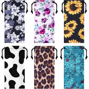 Soft Eyeglass Pouch 6 Pack, Drawstring Microfiber Sunglasses Bag Eyeglass Pouch Screen Cleaning Pouch