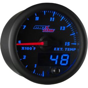 MaxTow Double Vision 1500 F Pyrometer Exhaust Gas Temperature EGT Gauge Kit - Includes Type K Probe - Black Gauge Face - Blue LED Dial - Analog & Digital Readouts - for Diesel Trucks - 2-1/16" 52mm