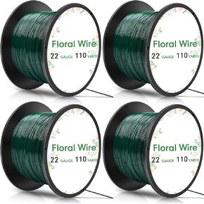 Ferraycle 4 Rolls Floral Wire 110 Yards 22 Gauge Green Floral Wire Garden Plant Wire Flexible Paddle Wire Florist Wire Christmas Wire Green Wire for Christmas Tree Garland Floral Flower