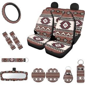 Rose Elephant Car Seat Covers Full Set for Women with Steering Wheel Cover, Seat Belt Cover,Coasters,Auto Keychains,Car Rear View Mirror Cover,Chapstick Holder 13Pcs Car Interior Set Black