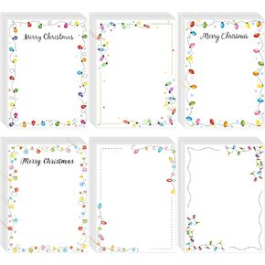 180 Pcs Christmas Stationery Paper String Light Christmas Stationery Paper Colorful Xmas Light Paper Merry Christmas Holiday Letterhead for Invitations Office Writing, 8.5 x 11 Inch