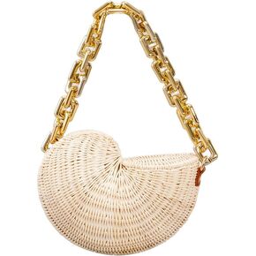 Women's small funny beach handmade retro woven shell conch shaped handbag