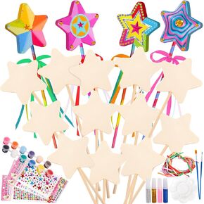 مجموعة Mezchi 16 مجموعة مكونة من 70 قطعة من مجموعة Star Princess Fairy Wands Craft Kit، حرف أميرات خشبية للطلاء، تتضمن عصا الأميرة الخشبية، ملصقات الأحجار الكريمة، والأشرطة والطلاء DIY اصنع عصاك الخاصة، ديكور الحفلات الجنية