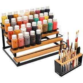 J JACKCUBE DESIGN Craft Paint & Brush Organizer 5 Tier Storage Rack, Holds 50 Citadel, Vallejo Paint Bottles and 17 Paint Brushes Tools Holder (White)- MK1031B