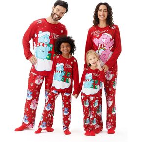 Care Bears Christmas Pajamas for Family: Cute Cartoon Print Colorblock Long-Sleeve Pjs for Christmas Holiday Xmas Party