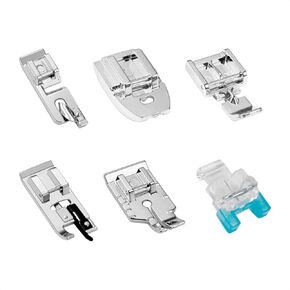 6-Piece Sewing Machine Presser Foot Set - Including 1/4" Quilting Piecing, Overlock, Button, Zipper and Narrow Rolled Hem Presser Foot for Low Shank Snap-On Singer, Brother, Janome, and More