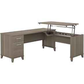 Bush Furniture Somerset 72W 3 Position Sit to Stand L Shaped Desk in Maple Cross