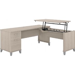 Bush Furniture Somerset 72W 3 Position Sit to Stand L Shaped Desk in Maple Cross