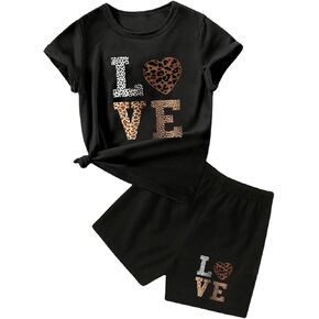 SHENHE Girl's 2 Piece Clothing Sets Letter Graphic Print Short Sleeve Crew Neck T Shirt and Shorts Set