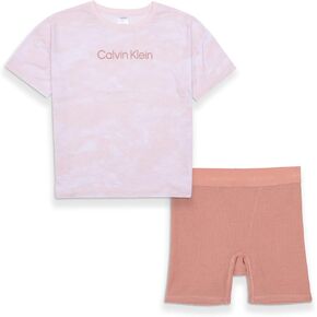 Calvin Klein girls Short Sleeve Shirt With Thermal Shorts 2 Piece