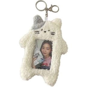 1Pc White Photocard Holder,Cartoon Plush Photocard Holder Outdoor Girl Korean Style ID Card Cover Protective Case Card Sleeve Student Rabbit Identification Badges Supplies