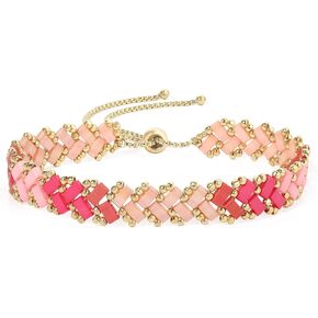 SIXFOX Link Bracelet for Women 14K Gold Plated Strand Bracelet Pink Dainty Bracelet Cute Stuff Gift for Women