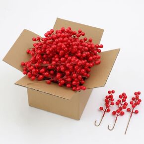 mizii Christmas Tree Decorations 50Pcs Artificial Red Berry Stems 8in Berry Picks Holly Berries Branches for Christmas Decor Xmas Winter Holiday Home DIY Ornaments (Burgundy)