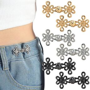 6Sets Chinese Knot Pant Waist Tightener Adjuster Jean Buttons for Loose Jeans Waistband Tightener No Sew Buttons Pants Button Tightener Jean Button Pins Adjustable Waist Buckle Pants Clips for Waist