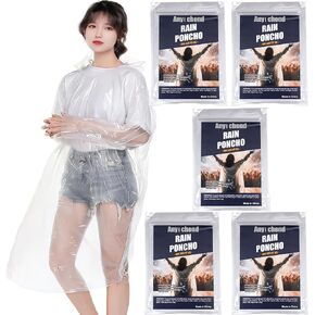 Disposable Clear Rain Ponchos, Emergency Raincoats Waterproof Ponchos Transparent Lightweight