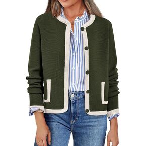 PRETTYGARDEN Women's Winter Trendy Button Down Open Front Cardigan Sweaters Knit Color Block Jackets Fall Fashion Clothes