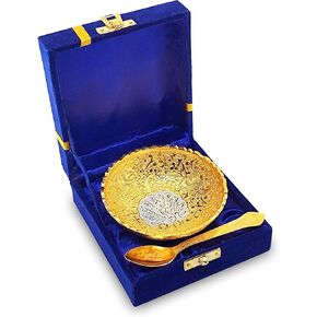 NOBILITY Silver Plated Bowl Spoon Set Light Weight with Blue Box Dessert Dry Fruits Serving Wedding Return Gifts Diwali Christmas Eid Friends Family Home Decoration Corporate Gift Items 6 Sets