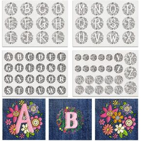 BENECREAT 4 Sheets 72PCS Flower A-Z Letter Number Water Soluble Hand Sewing Stabilizers, Alphabet Tear Away Embroidery Stabilizers for Embroidery, Carves, Shirts, Coats, Bags, Towels