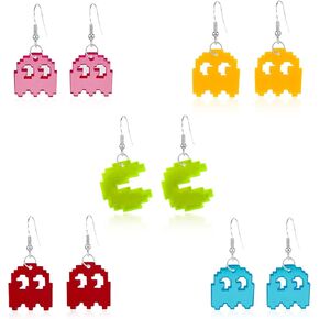 Anmpab 5 Pairs Carton Ghost Earrings Set Acrylic Punk Gummy Demon Crazy Funny Aesthetic Cute Weird Game Dangle Drop Earrings for Women Halloween
