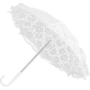 Estink Lace Umbrella, Flowers Lace Embroidery Umbrella Vintage Wedding Bridal Umbrella for Wedding Parties Dancing Photography Prop Decoration (51239 White)