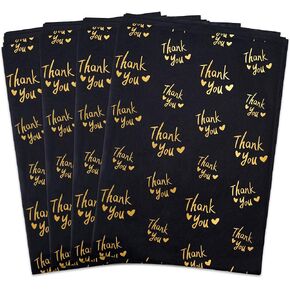 MR FIVE 100 Sheets Black with Gold Thank You Tissue Paper Bulk,20" x 14",Black Thank You Tissue Paper for Packaging,Gift Bags,Gold Tissue Paper for Weddings,Graduation,Birthday,Thanksgiving