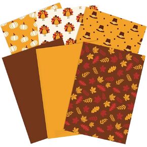 Whaline 90 Sheet Fall Thanksgiving Tissue Paper 6 Designs Brown Yellow Wrap Tissue Paper with Pumpkin Leaves Turkey Pattern Autumn Gift Wrapping Accessory for Thanksgiving Gift Packing DIY Craft