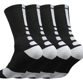 DRASEX Men's Sports Crew Socks Cushioned Athletic Socks 4-Pack Elite Basketball Socks Thick Outdoor Socks