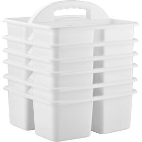 ALINK Plastic Storage Caddy Organizer with Handle, 6-Pack 3 Compartments, Teacher Classroom Supply Caddy for Classroom Organization, Table, Desk, Office, Craft Art Caddy for Kids - Assorted Colors