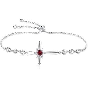 FANCIME Cross Bracelet 925 Sterling Silver Halo Birthstone Bracelet Fine Jewelry Birthday Gifts for Her Women