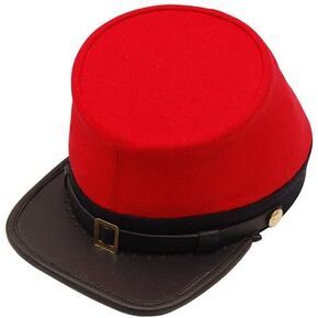 Heritage Robe Men's Red Civil War Era Wool Kepi Hat for Authentic Reenactments with Adjustable Fit and Colored Bands –
