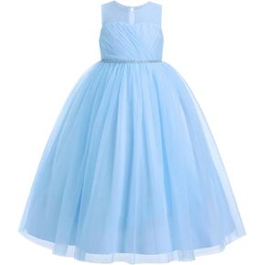 IDOPIP Flower Girl Lace Dress for Kids Wedding Bridesmaid Pageant Party Formal Long Gown Princess Communion Tulle Bow Dresses