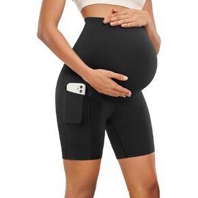 Olmlmt Womens Maternity Biker Shorts Over The Belly with Pockets Butterluxe Workout Athletic Yoga Pregnancy Shorts