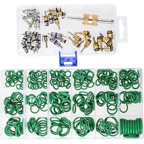 Car A/C Repair Kit, 270pcs Rubber O-Ring Kit & 40pcs Car Air Conditioner Valve Core Kit, A/C R134a R12 Refrigeration Tire Valve Stem Cores with Removal Installer Tool