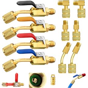 10 Pcs Air Conditioning Refrigerant Angled Compact Ball Valve 1/4 Inch for Split System R410A Split Adapter Kit R410A Refrigerant Low Loss Fittings HVAC Tools for R410A R134A R12 R22 Refrigerant