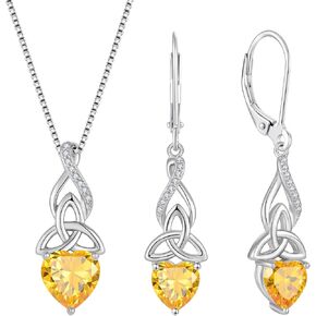 Infinity Celtic Knot Jewelry Set for Women 925 Sterling Silver Irish Necklace Citrine Dangle Drop Leverback Earrings November Birthstone Jewelry Gifts for Mom