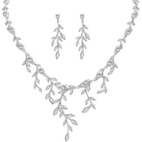 Silver Bridal Necklaces Set for Prom Wedding Jewelry Set Dangle Earrings for Bride Bridesmaid Teardrop Pendant Crystal Wedding Prom Jewelry