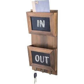 MyGift Wall Mounted Solid Wood Entryway Key Rack and Mail Holder Organizer in Rustic Brown Finish with 2 Letter Slots and Erasable Chalkboard Label Panel