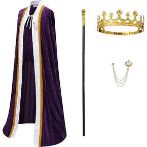 King Costume for Men and Women,Queen Costume,Adult King Cape Robe Metal Crown Scepter,Lord Farquaad Costume