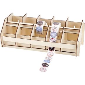 PH PandaHall Label Roll Holder Adjustable Sticker Roll Organizer Wooden Label Stand Dispenser Label Holder Accessories for Shipping Supplies Desktop Industrial Printer Home Office Organizer