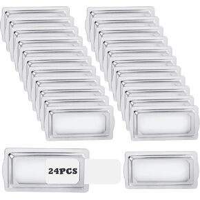 Framendino, 24 Pack Silver Self Adhesive Metal Bookplates for Books Card Horizontal Clip Metal Drawer Tag Label Holders for Office Library File Cabinet