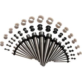 50PCS Acrylic, Silicone Ear Stretching Kit: Lightweight Tapers, Tunnels & Plugs for Starter Expanders | Body Piercing Jewelry Earring Gauges Gauging Set for Men, Women (Size: 14G-0000G, Black)