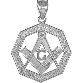 925 Sterling Silver Octagonal Freemason Charm Masonic Pendant Necklace