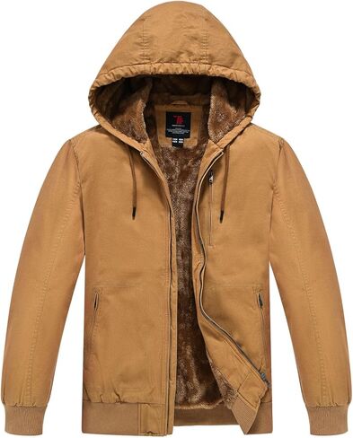 Rdruko Men's Work Jackets Flannel Lined Insulated Cotton Workwear Hooded Winter Coats in Kuwait