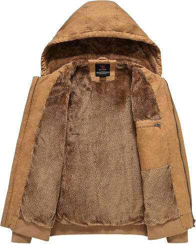 Rdruko Men's Work Jackets Flannel Lined Insulated Cotton Workwear Hooded Winter Coats in Kuwait