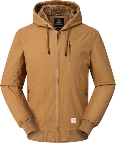 Rdruko Men's Work Jackets Flannel Lined Insulated Cotton Workwear Hooded Winter Coats in Kuwait