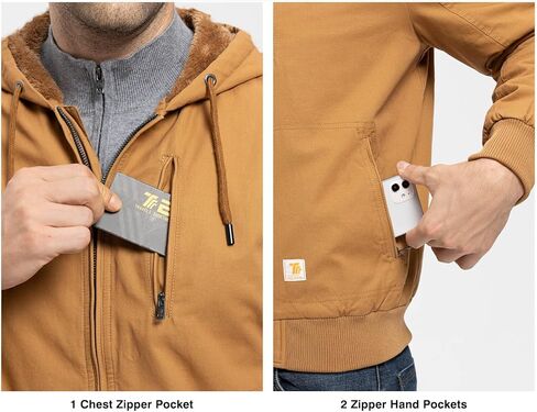 Rdruko Men's Work Jackets Flannel Lined Insulated Cotton Workwear Hooded Winter Coats in Kuwait