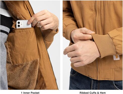 Rdruko Men's Work Jackets Flannel Lined Insulated Cotton Workwear Hooded Winter Coats in Kuwait